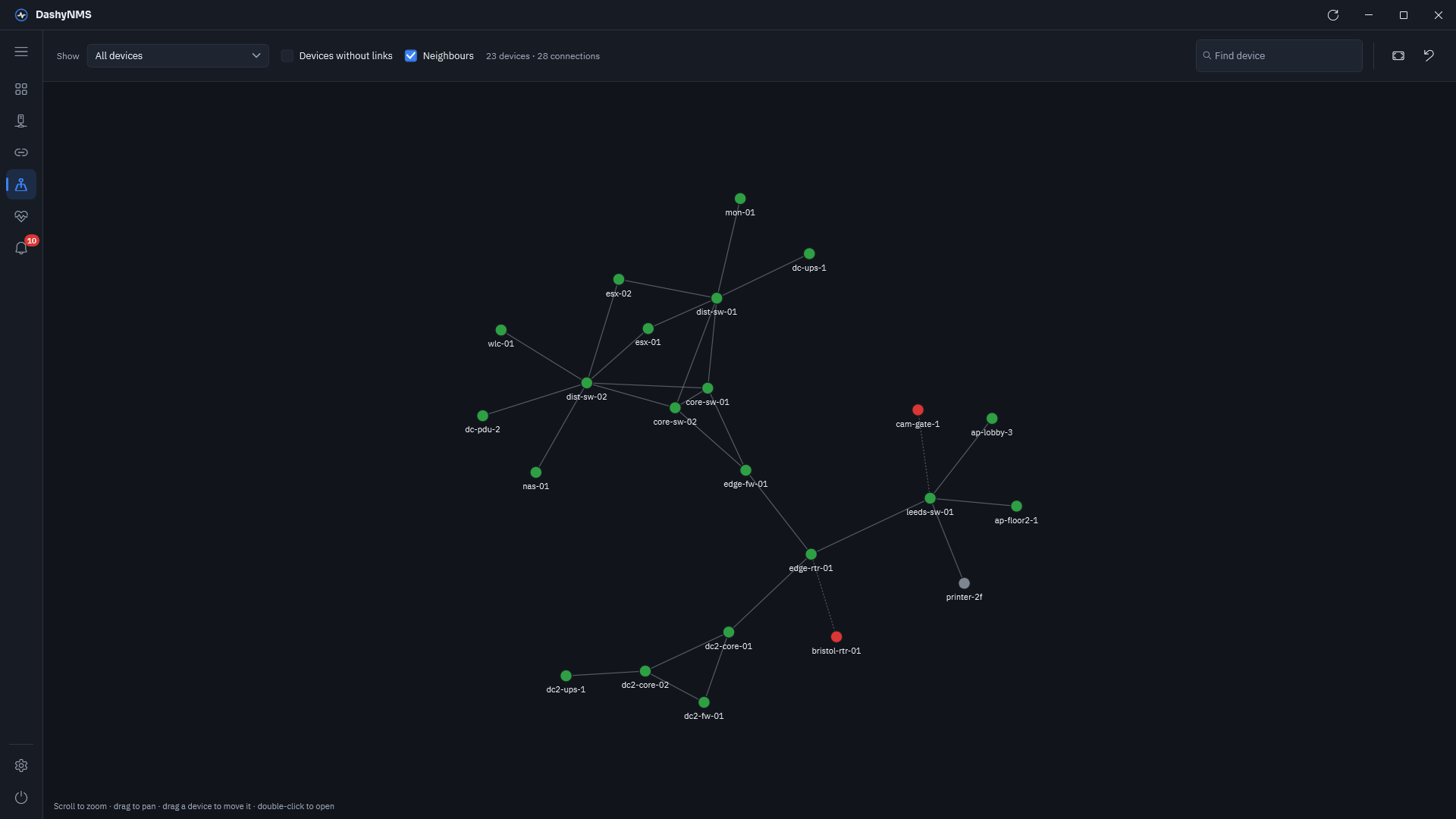 The network map, drawn from each device’s neighbours